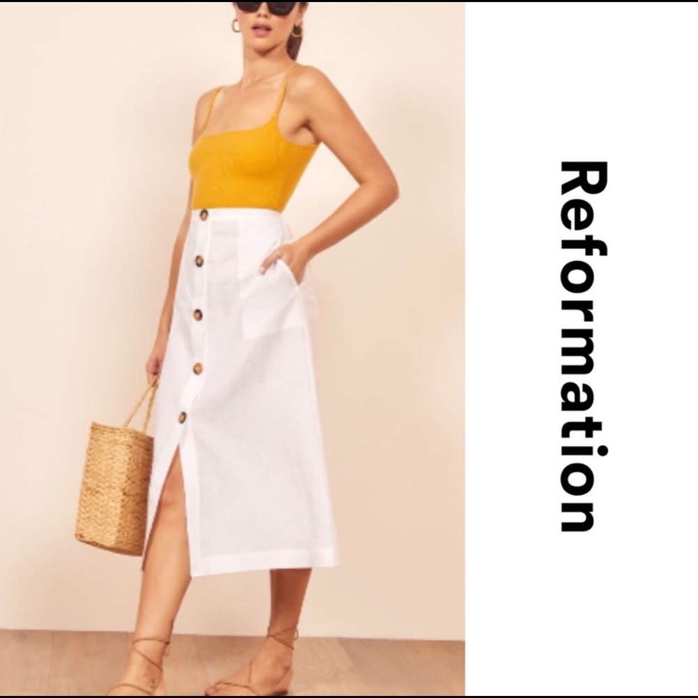 Reformation Highland Linen Button Midi skirt NWT